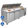 Orikool 93 IN Commercial Pizza Prep Table with a Built-in Refrigerator 30.8 Cu.Ft, Butcher Block Cutting Board, Protection Lid, Cold Storage, and Smoo