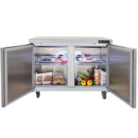 VEVOR Commercial Refrigerator, 48" Worktop Undercounter Refrigerator, 12.85 Cu. Ft Thick Stainless Steel Refrigerated Food Prep Station, 2 Door Workto