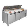 Orikool 93 IN Commercial Pizza Prep Table with a Built-in Refrigerator 30.8 Cu.Ft, Butcher Block Cutting Board, Protection Lid, Cold Storage, and Smoo