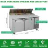 Orikool 67 IN Commercial Pizza Prep Table with a Built-in Refrigerator 20.3 Cu.Ft, Butcher Block Cutting Board, Protection Lid, Cold Storage, and Smoo