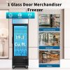 ORIKOOL Glass Door Merchandiser Freezer 19.3 Cu.ft Swing Door Commercial Reach-In Display Freezers with LED Top Panel Upright Freeze Storage