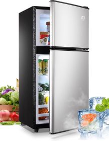 3.5Cu.Ft Compact Refrigerator Mini Fridge with Freezer, Small Refrigerator with 2 Door, 7 Level Thermostat Removable Shelves for Kitchen, Dorm, Apartm (Color: Silver)