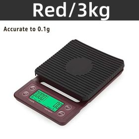 3kg/0.1g Digital kitchen Weight Grams Electronic Balance High Precision Coffee Scale Portable With Timer Food Espresso Powder (Color: Red 3kg 0.1g)