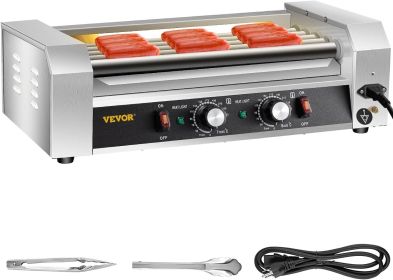 Hot Dog Roller 7 Rollers 18 Hot Dogs Capacity 1050W Stainless Sausage Grill Cooker Machine (Color: 5 Roller-Open)