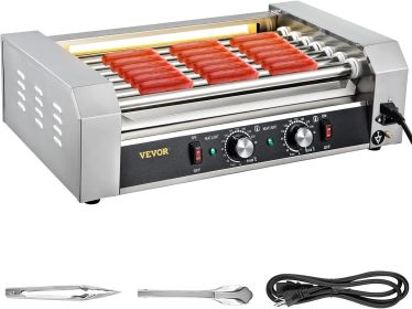 Hot Dog Roller 7 Rollers 18 Hot Dogs Capacity 1050W Stainless Sausage Grill Cooker Machine (Color: 7 Roller-Open)